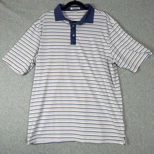 Straight Down Mens Size XL Pullover Golf Polo Shirt Blue Stripe Short Sleeves